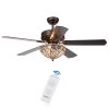 Gliska 52-Inch 5-Blade Rustic Bronze Lighted Ceiling Fans w Crystal Shade Optional Remote Control (incl 2 Color Option Blades)