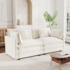Modern Fabric Loveseat Sofa Couch for Living Room, Upholstered Large Size Deep Seat 2-Seat Sofa with 4 Pillows ,White Chenille