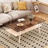 Coffee Table and End tables Set of 3, Tempered Glass Table with MDF layer, Modern Tables for Living Room , Brown Glass