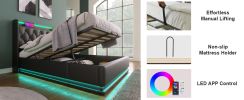 Queen size Upholstered bed, 360 surround LED function, Buttons/Apps/Remote Control, hydraulic storage bed with USB Type-C charging, Black