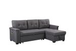 Ashlyn 84" Dark Gray Reversible Sleeper Sectional Sofa with Storage Chaise, USB Charging Ports and Pocket