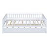 Twin Size Wood Daybed with Trundle and Fence Guardrails, White