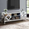 Mirrored TV Stand for 65+ inch TV,Sliver TV Console Table with Open Storage & 2 Storage Cabinets