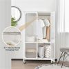 Modern Mobile Closet Armoire - 31.5"x14.5"x58" Size, Visible Doors, Adjustable Shelves & Hanging Rod, Ideal for Home Clothing Storage