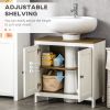 kleankin Under Sink Cabinet Pedestal Bathroom Storage Adjustable Shelf Double Doors Antique White