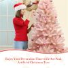 7ft Pink Artificial Christmas Tree Hinged Full Fir Tree with Metal Stand
