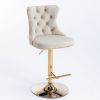 A&A Furniture,Golden Swivel Velvet Barstools Adjusatble Seat Height from 25-33 Inch,Modern Upholstered Bar Stools with Backs Comfortable Tufted for Ho