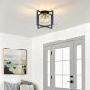 3-Light Ceiling Light Fixture, Black and Gold Semi-Flush Mount Chandelier with Geometric Metal Shade
