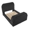 1pc Luxurious Comfort Innovative Design Queen Bed Deeply Tufted Headboard Upholstered Black Velvet Television Lift Built-in Electric Fireplace Bedroom