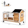 PawHut Wooden Rabbit Hutch with Wheels, Run, Slide-out Tray for Small Animals, Guinea Pig, Yellow