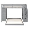 Twin Over Full Bunk Bed with 3-layer Shelves, Drawers and Storage Stairs, Gray