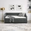 Twin Size Daybed with Twin Size Trundle Upholstered Tufted Sofa Bed, with Button on Back and Copper Nail on Waved Shape Arms, Grey (80.5"x41"x30.5")