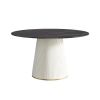 53.15 "Modern black artificial stone round beige plywood PU base dining table-can accommodate 6 people. (Not including chairs. )