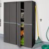 4 Shelf Cabinet, Lockable Utility Storage w/ Adjustable Shelves, Gray - Plastic Shelving Unit for Organizing Garage, Pantry, Basement