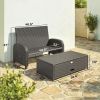 Patio Rattan Daybed, Wicker Outdoor Daybed with Storage Ottoman, Loveseat w/ Adjustable Backrest, Side Tables, Gray