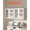 Laundry Room Wall Cabinet, 2-Tier Wall Mounted Cabinet with Adjustable Shelf, Cupboard Storage with 4 Doors, for Kitchen, Bathroom, Laundry, Set of 2