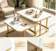 Nesting Coffee Table Set of 2 Faux Marble Top Metal Frame Living Room End Table Multi-functional Home Decor