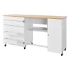 Folding Sewing Table, Multipurpose Sewing Machine Table with Cabinet, Charging Station, Compact Design, Wheels, Wooden Pegs, Storage Trays and Shelf