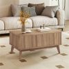 Walnut Lift Top Coffee Table with Fluted Design, 90.17Ã—50.80Ã—41.91cm Rubber Wood Legs Table with 2 Hidden Storage, 220LBS Capacity