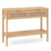 40" Console Table with Storage Drawers & Bottom Shelf, Sturdy PE Rattan Foyer Table for Hallway Living Room