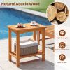 Solid Acacia Wood 2-Tier Side Table, 176 LBS Capacity Patio End Table for Garden