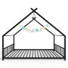 Full Size Metal House Bed Frame, Montessori Floor Bed with Safety Side Guard Rails, No Box Spring Needed