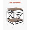 2 Tier Square Side Table with Open Shelves, Modern Nightstand with X Design Metal Frame, Wooden Coffee Table for Living Room, Bedroom, Office, Dorm