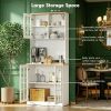 Kitchen Pantry Cabinet Freestanding Storage Cabinet with Hutch, Large Countertop, Glass Doors and Adjustable Shelves