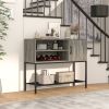 Rustic Brown Sideboard with 2 AC Outlets & 2 USB Ports, Charging Buffet Cabinet with Wine Rack- Gray