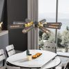 Modern Industrial Sputnik Chandelier, 8-Light Black and Gold Metal Pendant Light with Mesh Shades, E26 Base, Adjustable Height for Dining Room, Living