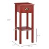 2-Tier Side Table with Drawer Narrow End Table Red for Living Room Bedroom
