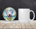 Bull Terrier Luau Large Sandstone Coasters Pack of 4 Absorbent Round Coasters Decor Gifts for Men or Women, 4 in, Multicolor