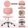 Cute Armless Office Chair, Teddy Fleece Fabric Computer Desk Chair, Vanity Task Chair with Adjustable Height, Swivel Wheels, Mid Back, Pink