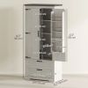 Farmhouse Kitchen Pantry Storage Cabinet, 64" Freestanding Kitchen Pantry Cabinet with Drawers, Distressed White