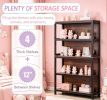 4 Tier Bookshelf Utility Organizer Walnut/Black Shelves for Storage with Back Support And Anti-Topple Design