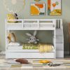 Stairway Full-Over-Full Bunk Bed with Twin size Trundle, Storage and Guard Rail for Bedroom, Dorm - White(OLD SKU :LT000210AAK)
