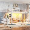 Twin over Twin bunk Bed with Storage Shelves and Drawers, Metal Bunk Bed with LED Lights for Teens, No Box Spring Need.White