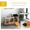 PawHut Wooden Rabbit Hutch with Wheels, Run, Slide-out Tray for Small Animals, Guinea Pig, Yellow