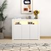 Living Room Sideboard Storage Cabinet Black High Gloss with LED Light