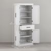 72" Kitchen Storage Cabinet, Farmhouse Kitchen Pantry Cabinet with 4 Barn Doors, Drawer, Adjustable Shelves, White