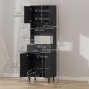 Modern Kitchen Buffet with Hutch Wooden Storage Cupboard with Microwave Counter 2 Cabinet and Drawer for Dining Room Living Room Black
