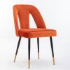 A&A Furniture,Akoya Collection Modern | Contemporary Velvet Upholstered Dining Chair with Nailheads and Gold Tipped Black Metal Legs, Orange, Set of 2