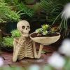 Skull Tray Ornament with Bowl ��� Unique Skeleton Design for Indoor & Outdoor Decor, Perfect for Halloween, Day of the Dead, or Gothic Themed Rooms, C