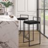 Set of 2 Modern Counter Stools with Velvet Upholstery Black