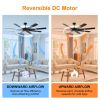 72 inch Ceiling Fans no Light with Remote Control, 8 Reversible Blade, Quiet DC Motor, Timer Function, 6-Speed, Industrial Ceiling Fan for Bedroom Hom
