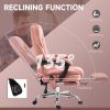 Vinsetto Massage Desk Chair with Footrest, 6-point Vibrating and Heating Functions, Adjustable Height and Back, Pink