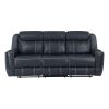 Modern Blue Dual Reclining Sofa with Center Drop-Down Cup Holders, Breathable Faux Leather Upholstery, USB Ports Living Room Furniture 1pc