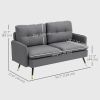 Modern 55" Loveseat, Fabric Love Seat Sofa with Button Tufted Back, Steel Legs for Bedroom, Living Room, Dark Grey