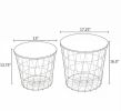 Set of 2 Black/Brown Nesting End Tables with Storage round Accent Side Tables with Removable Top for Living Room