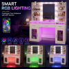 Vanity Desk with Lighted Mirror, 10 LED Bulbs, RGB Lighting with App Control, 3 Drawers, 2 Cabinets, 6 Open Shelves, Acrylic Top
